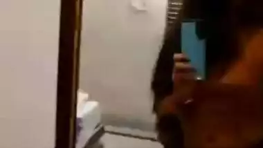 Lover in hotel mirror boobs play and pussy fingering